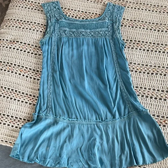 Free People Teal Sleeveless Tunic with Crochet Detail - Picture 5 of 11